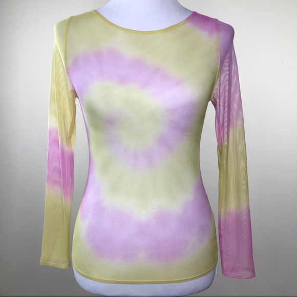 Collina Strada Tops - Collina Strada Pink Tie Dye Top Blouse Size S 4 6 Sheer Sexy Couture Net Retro